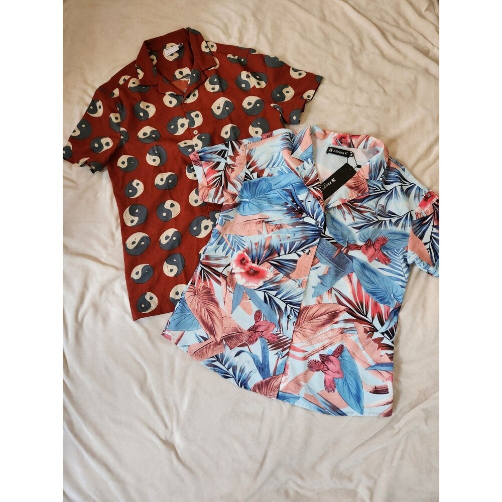 Hippie Retro Tropical Mens Medium Short Sleeve Shirt Bundle Lot of 2 M Hawaiian